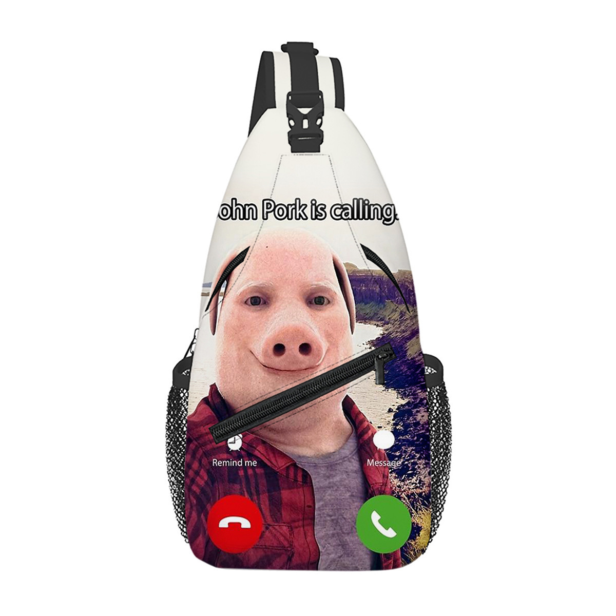 Funny John Plaid Shirt Pig Student Small All-Over Print Cartoon Chest Bag Casual Versatile Sling Bag
