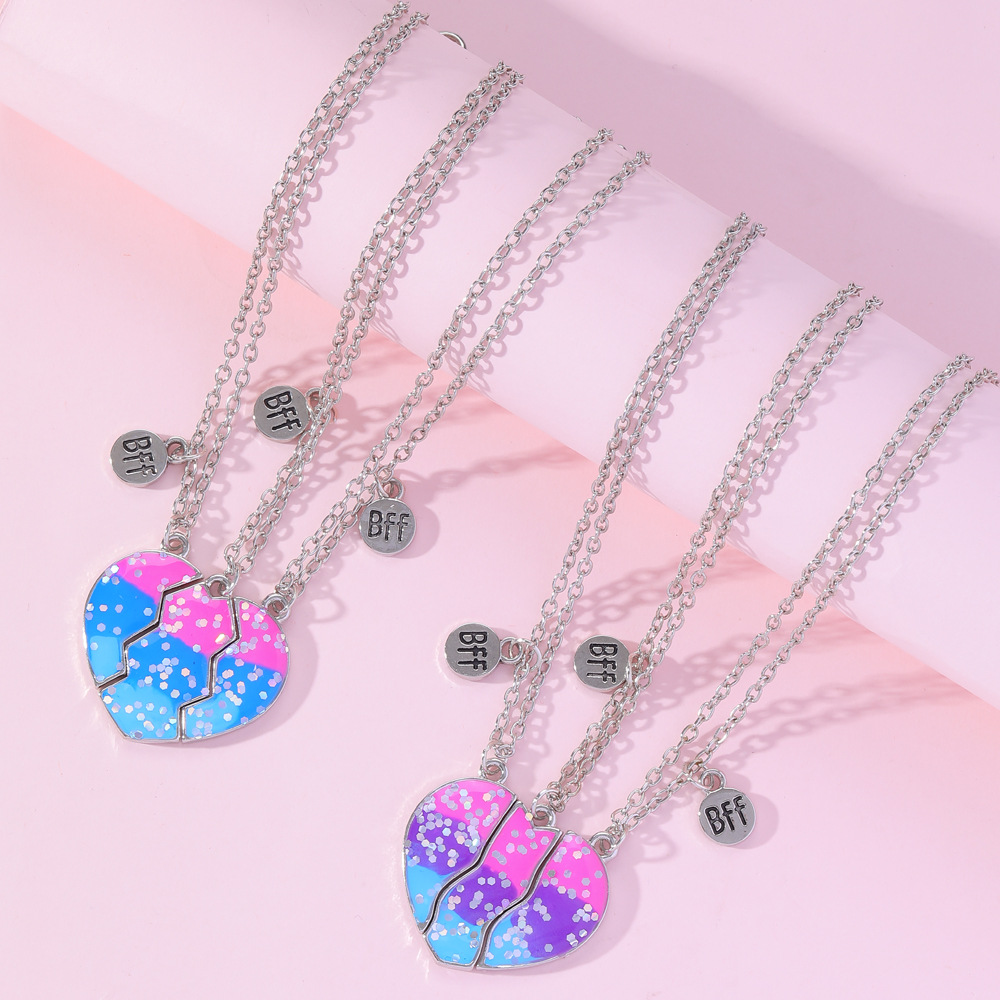 Amazon Venta caliente buenos amigos BFF amor collar gradiente de color niños colgante 3 novias joyería traje al por mayor