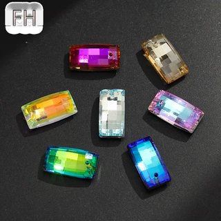长方形彩色超闪玻璃吊孔水晶珠子 DIY手工项链手链饰品坠子配件
