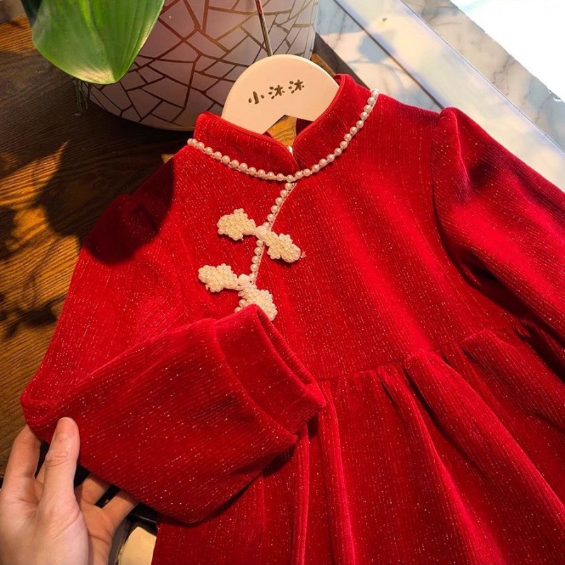 Nail enhancement girl new year spring clothes Hanfu children Western style clothes baby gules Tang costume spring and autumn skirt