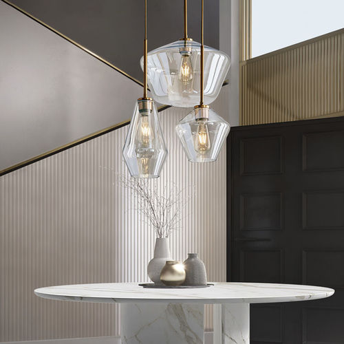 Nordic restaurant chandelier modern minimalist living room theme cafe bar three-head combination glass lampshade chandelier