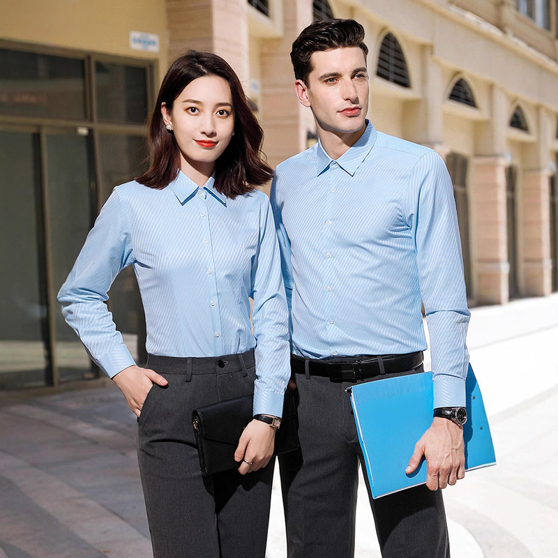 No-Iron Shirt Women's Long-Sleeved Twill Business Slim Work Shirt Men's and Women's Same Style Bank Work Clothes Formal Suit No-Iron Shirt Women's Long-Sleeved Twill Business Slim Work Shirt Men's and Women's Same Style Bank Work Clothes Formal Suit