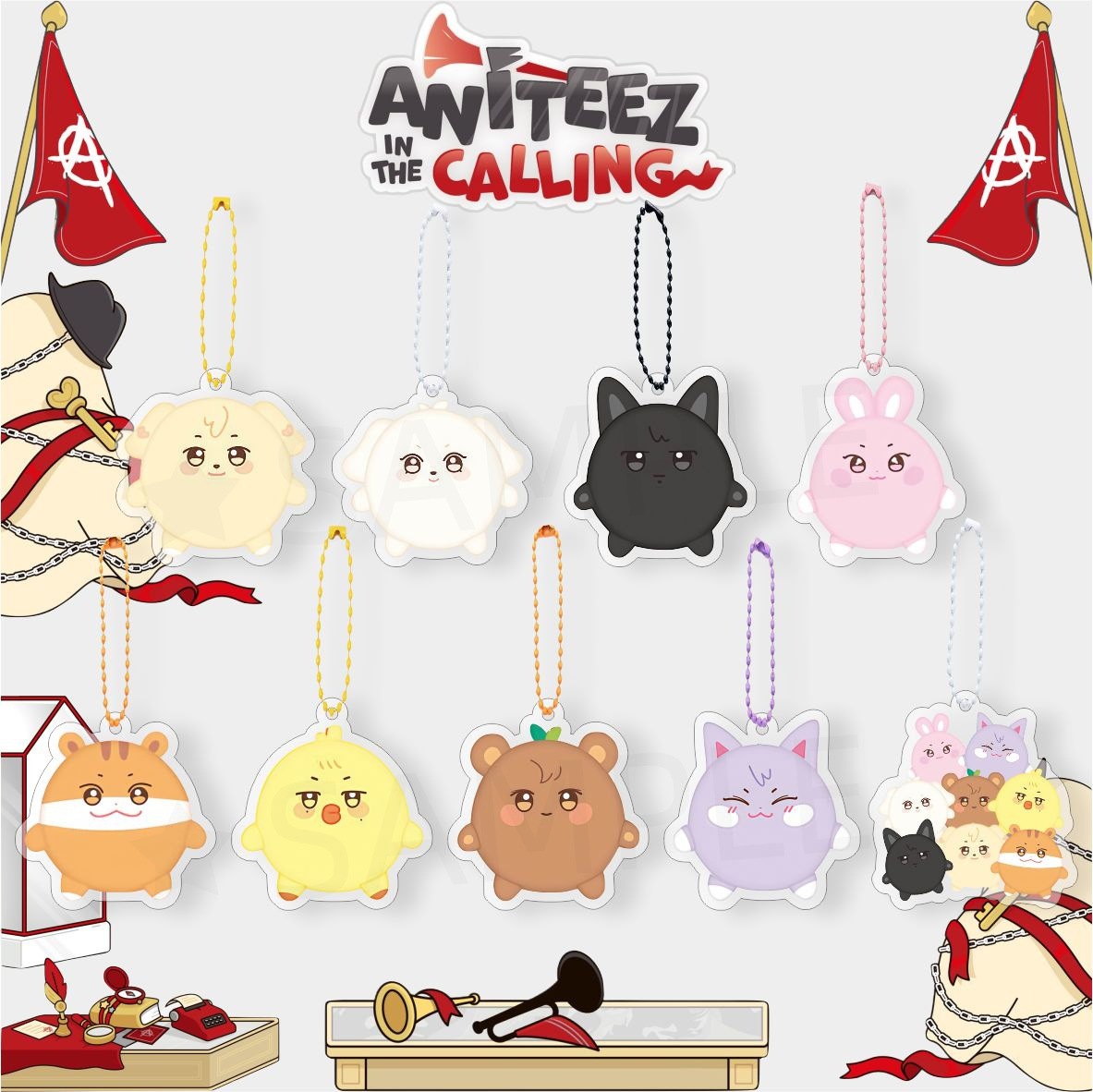 Ateez Cartoon Acrylic Chain Bead Buckle Pendant Bag Accessories Pendant Star Official Peripherals Same Style