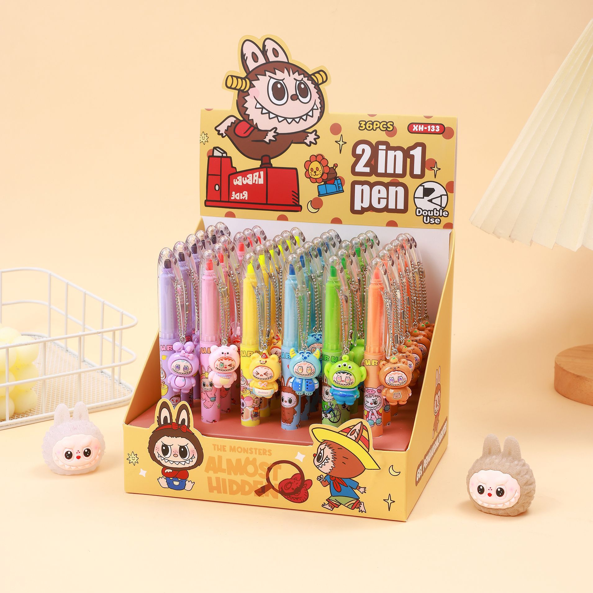 Dibujos animados tela de tela de tela de tela de tela de dos cabezas resaltador lápiz de resina de seis colores colgante lápiz negro lápiz de notas de dibujos animados papelería para estudiantes