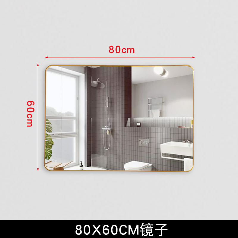 Espejo de baño con espejo de tocador cuadrado nórdico con estante de almacenamiento tocador gabinete de baño lente sin perforar montado en la pared