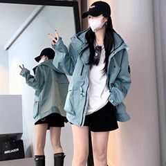 连帽冲锋衣外套女2025早秋新款休闲宽松显瘦派克服工装防风上衣潮