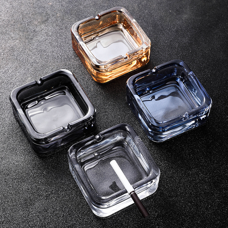 Cenicero de vidrio de cristal exquisito de moda cuadrado cigarrillo ligero de lujo sala de estar Cenicero de alta calidad creativo para el hogar pequeño exquisito