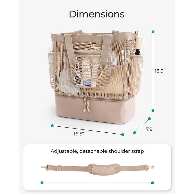 Amazon nuevo bolso de playa con cremallera bolso de playa a prueba de arena de varios bolsillos para mujer plegable y ligero