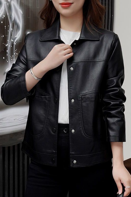 Women's Leather Jacket 2025 Spring and Autumn New Korean Style Short Loose Slimming Fashion Casual Versatile Stylish Leather Jacket