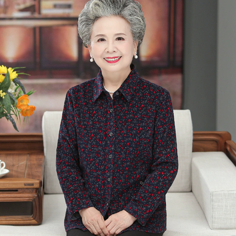 Рубашка из 100% хлопка для пожилых людей, женская рубашка с длинными рукавами для мамы, женское весеннее и осеннее пальто, весенний хлопковый топ для бабушки