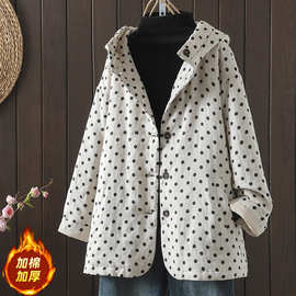 2025年冬季新款波点文艺连帽夹棉棉服外套女装