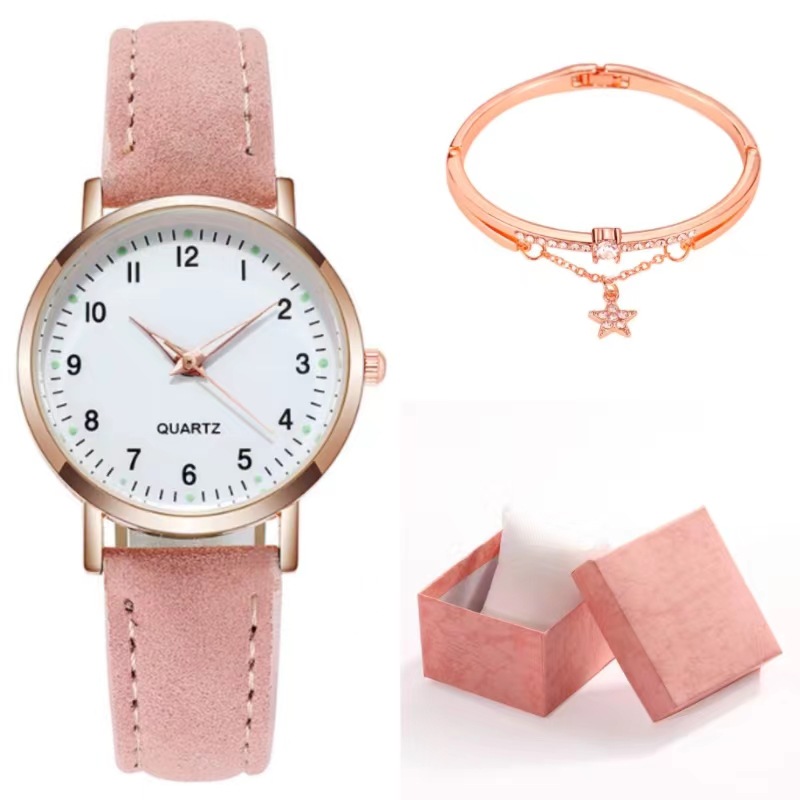 Foreign Trade Women's Two-Piece Set Simple Women's Watch Digital Female Student Luminous Watch Small Fresh Casual Women's Quartz Watch