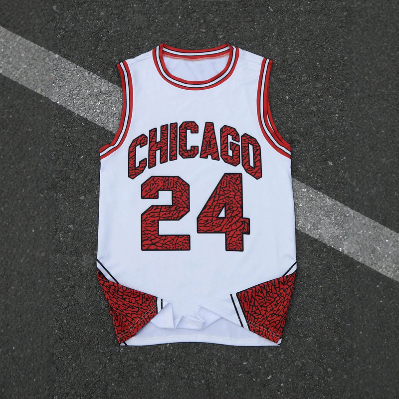 White and red size 24 CHICAGO basketball jersey printed tank top, street fashion brand, breathable sports sleeveless top White and red size 24 CHICAGO basketball jersey printed tank top, street fashion brand, breathable sports sleeveless top