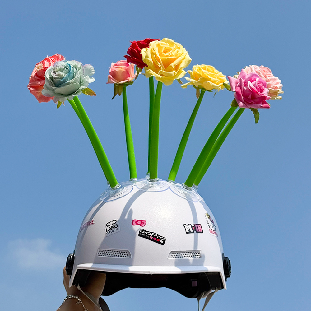 Helmet decoration rose flower, artificial flower cute suction cup sunflower, universal for motorcycle and electric scooter helmets