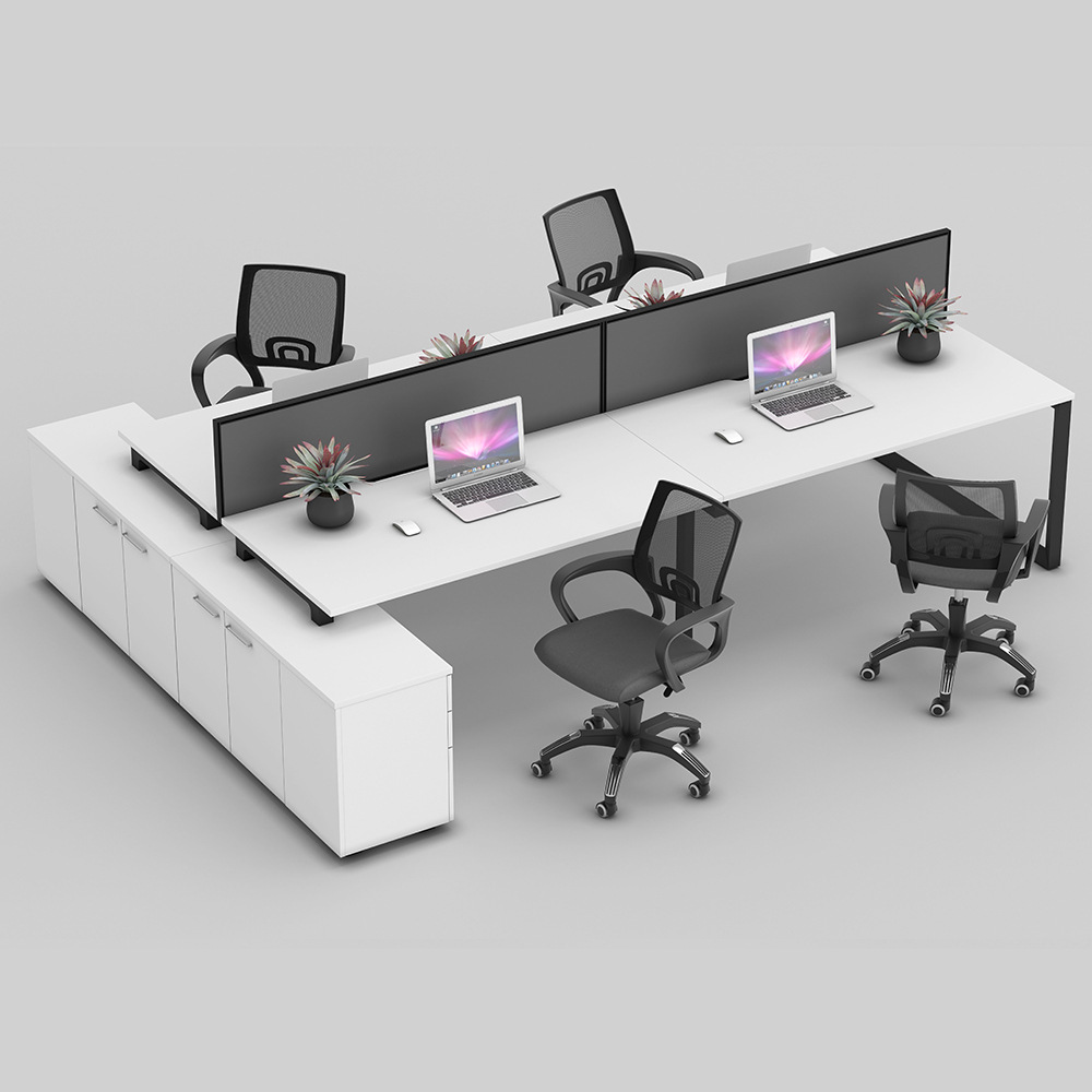 Escritorio del personal con archivador para 4 personas simple pantalla en blanco y negro espacio de tarjeta de personal muebles de oficina de alta calidad