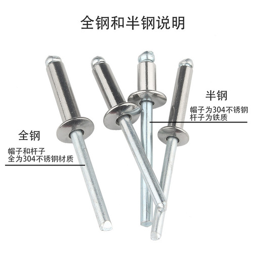 304 all-steel fasteners closed oblate head international standard BK12618 semi-steel blind rivets wholesale