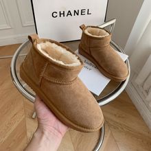 网红同款mini皮毛一体雪地靴男女防滑加绒真牛皮短筒情侣棉鞋冬