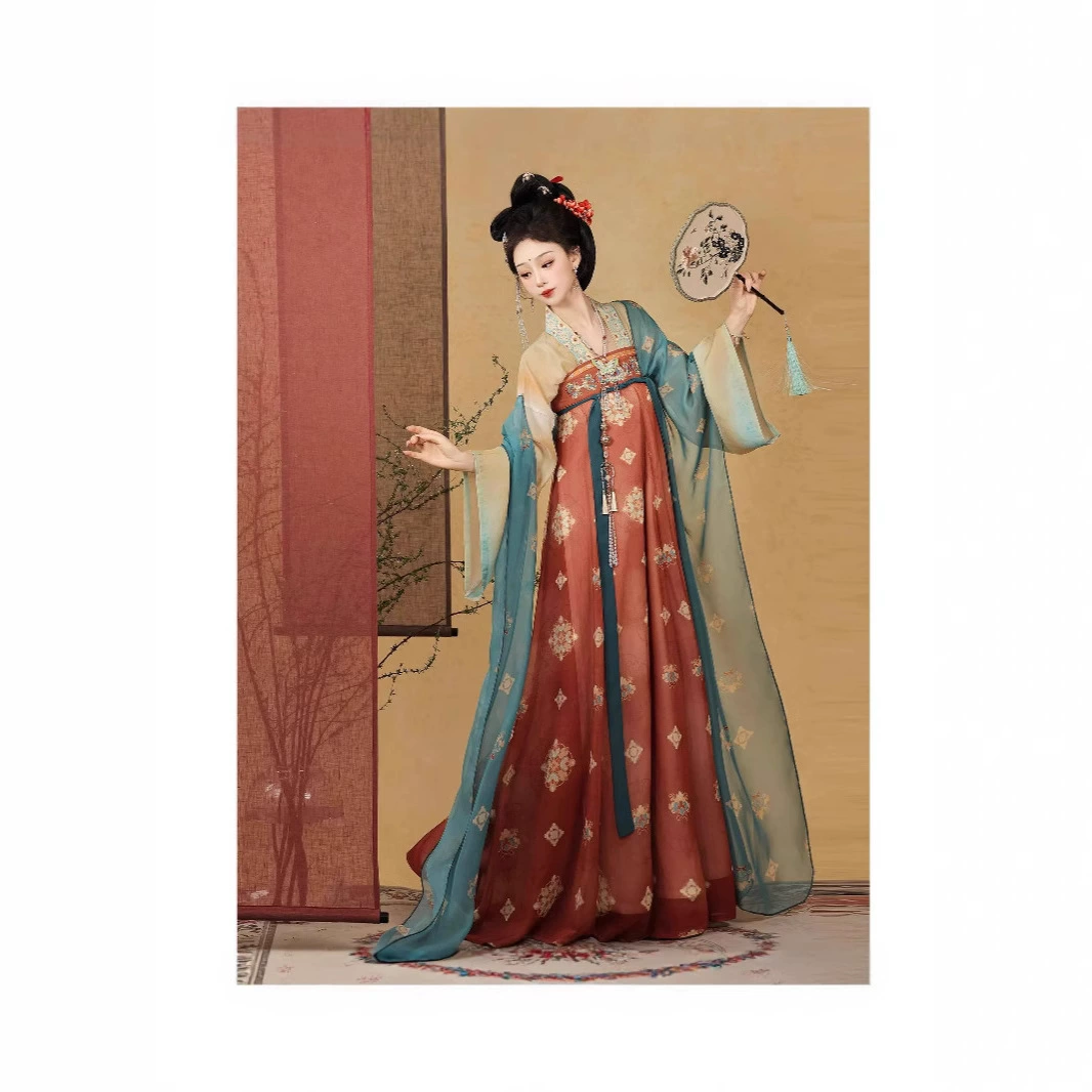 [Красивые китайские цвета] Новый костюм династии Тан, оригинальная вышивка династии Хань, восстановленная ежедневная сказочная юбка, весенне-летний костюм