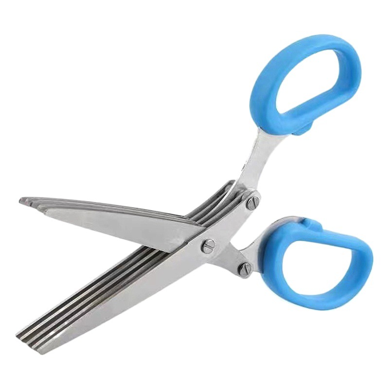 Tijeras de acero inoxidable tijeras multifuncionales para alimentos Cocina Para el hogar tijeras de cebolla vegetal de cinco capas tijeras de papel multicapa fuertes