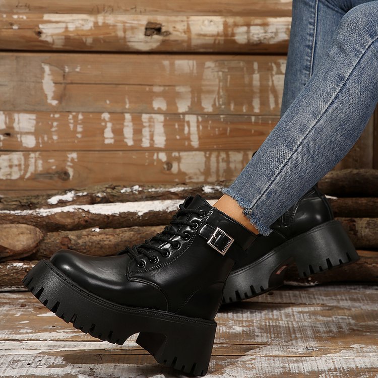 Big yards thick bottom casual short boots female new increased height England biker short boots boots_voghion.com
