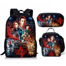 源头厂家怪奇物语4 Stranger Things4背包三件套卡通背包学生书包