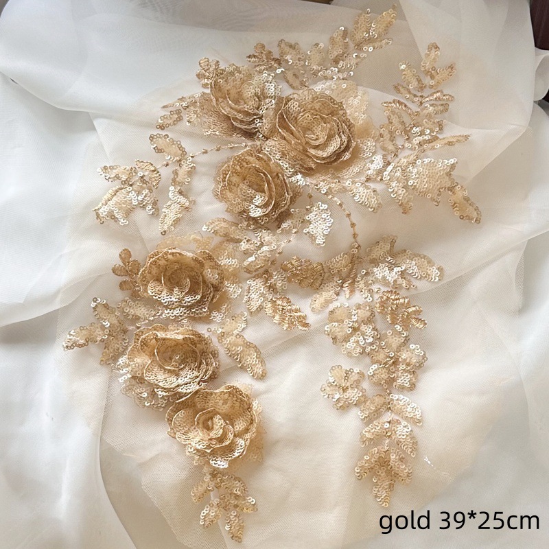 亮片立体花朵网纱刺绣布贴网纱蕾丝大补丁妈妈裙衣服装饰旗袍辅料
