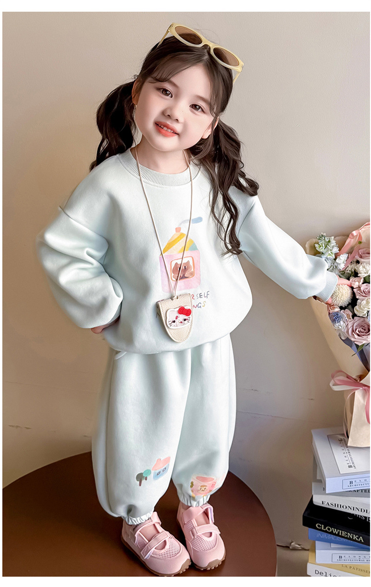 Girls Cartoon Printing Set 2025 Autumn New Children's Korean Version Sweater Sweatpants Long-sleeved Knitted Two-piece Set Trendy_voghion.com