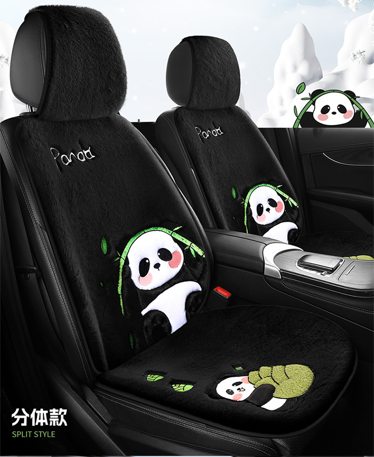 Car Seat Cushion Soft Plush Winter Plush Cute Panda Cartoon Goddess Car Half-Cover Seat Cover Non-Slip Car Mat