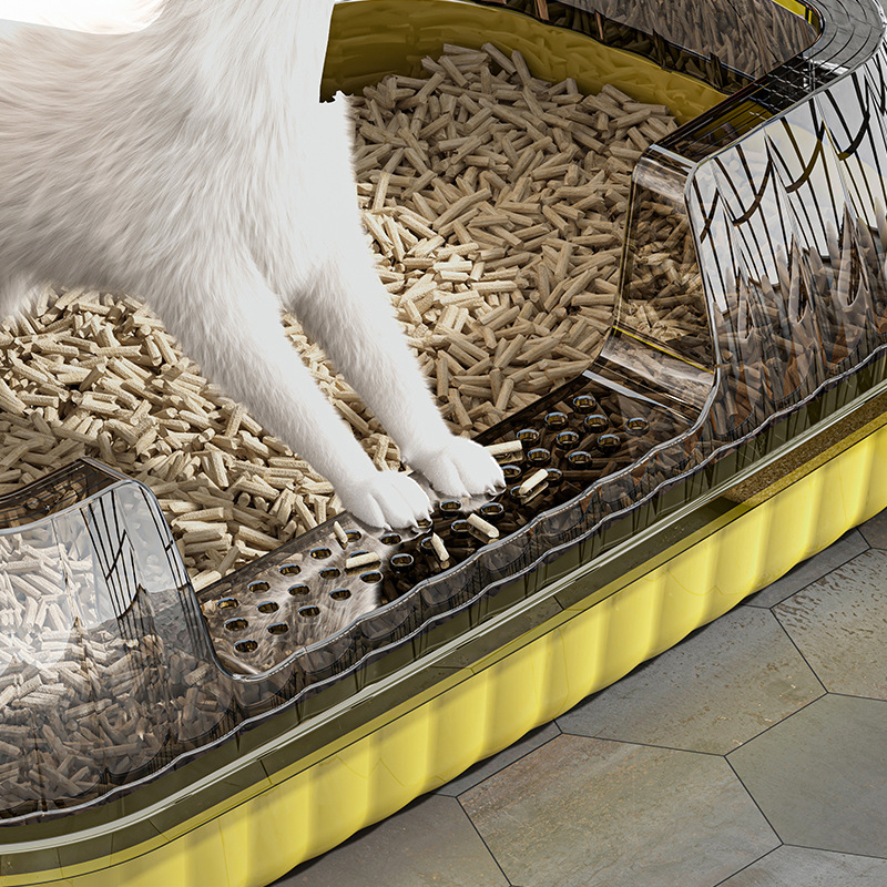 Basina de arena para gatos de mascotas, cerca alta para gatos jóvenes, inodoro para gatos cerrado para gatos abierto a prueba de salpicaduras externas