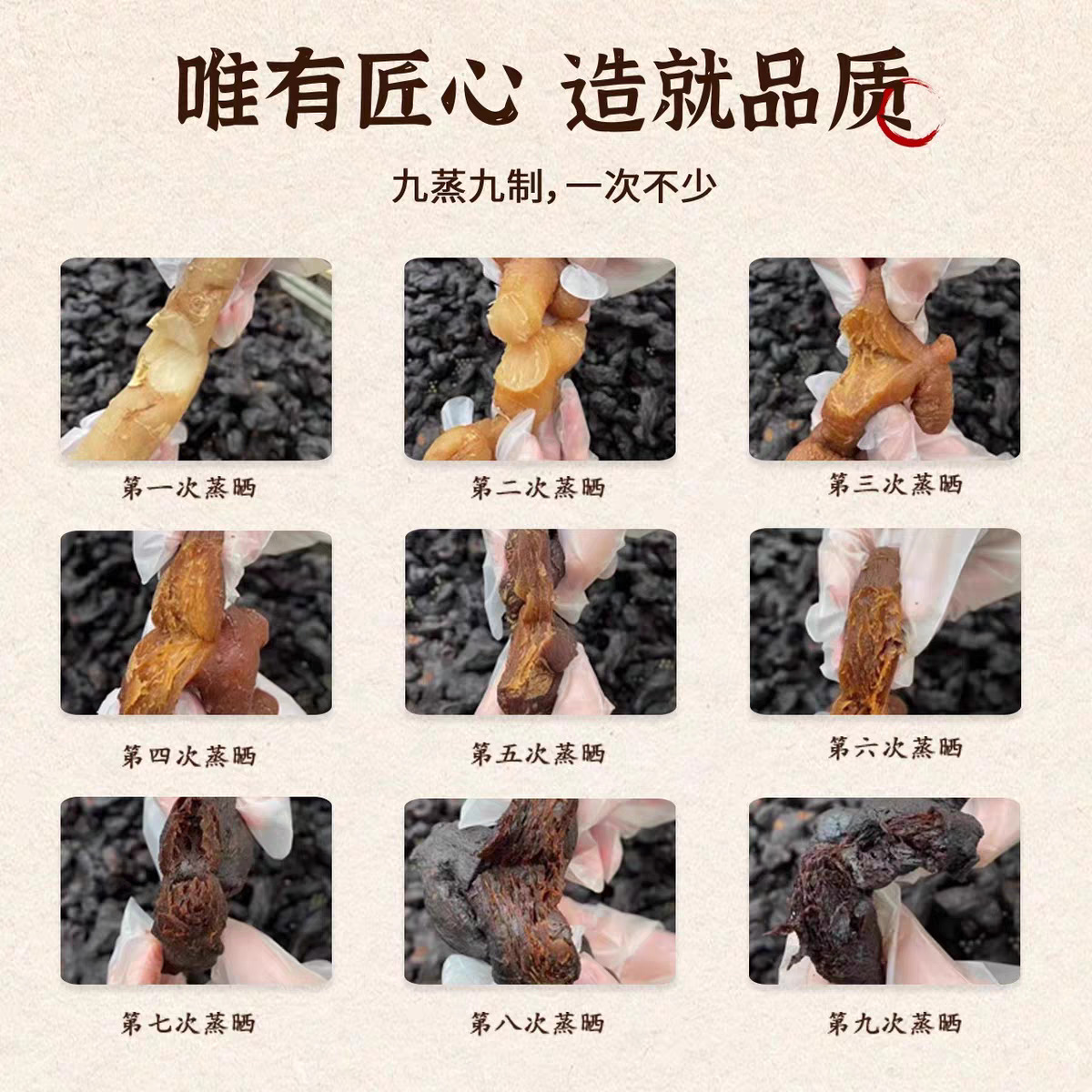 Nine-Steamed Nine-Sun-Dried Polygonatum Ready-to-Eat Huang Jing 250g Bag with 25 Individual Packs specifications