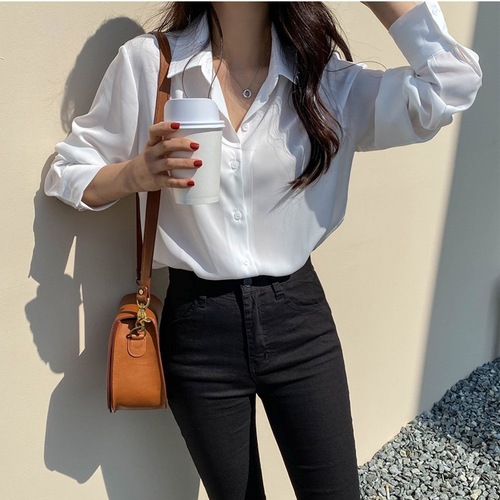 2025 Spring & Autumn Korean Version Loose & Slim Base Shirt Black Professional Commute OL Versatile Top Trendy Women