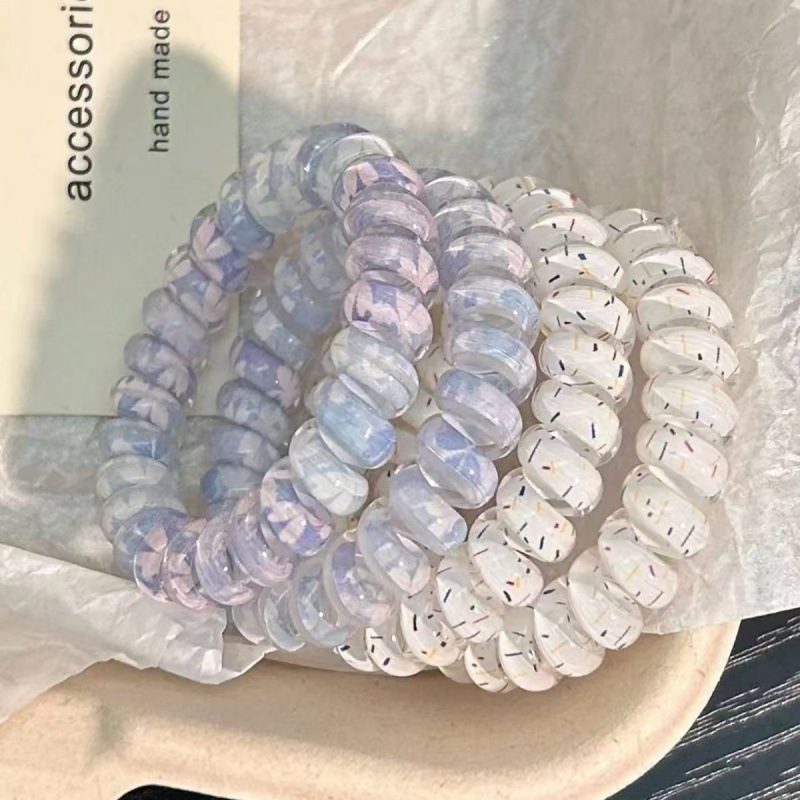 새로운 행운의 네잎 클로버 컬러 도트 전화선 헤어 밴드 코코넛 웨이브 도트 여름 신선하고 다재다능한 일상 내구성 헤어 로프