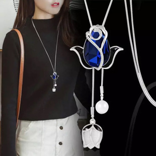 Japanese and Korean Elegant and Fashionable Unique Sweater Chain for Women, High-End Long Style, Light Luxury Tassel Autumn and Winter Accessory Pendant Necklace