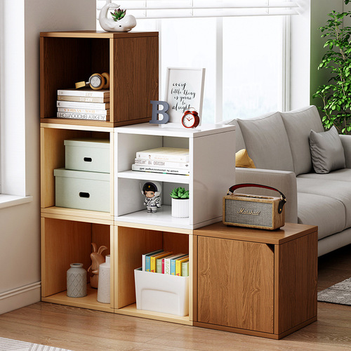 Bookshelf, storage rack, floor-standing simple bookcase, household living room free combination lattice cabinet, bedroom storage cabinet, storage cabinet