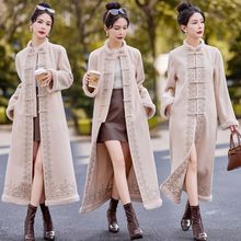 秋冬新款复古重工刺绣新中式双面呢子大衣女长款过膝毛呢外套