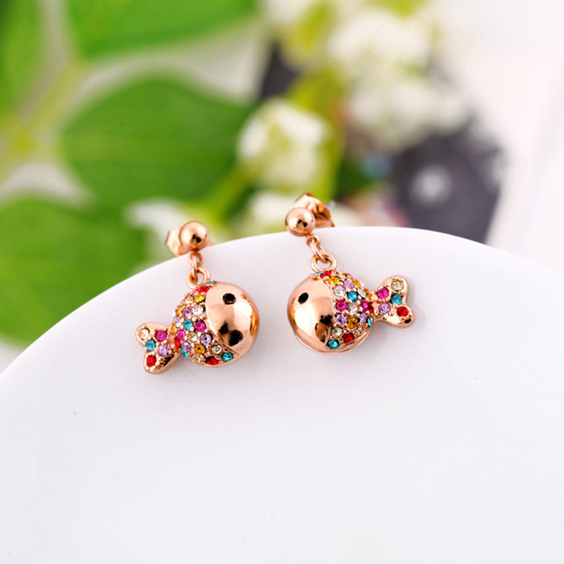 Korea Vintage Fish Inlaid Rhinestone Earrings Wholesale Nihaojewelry display picture 6