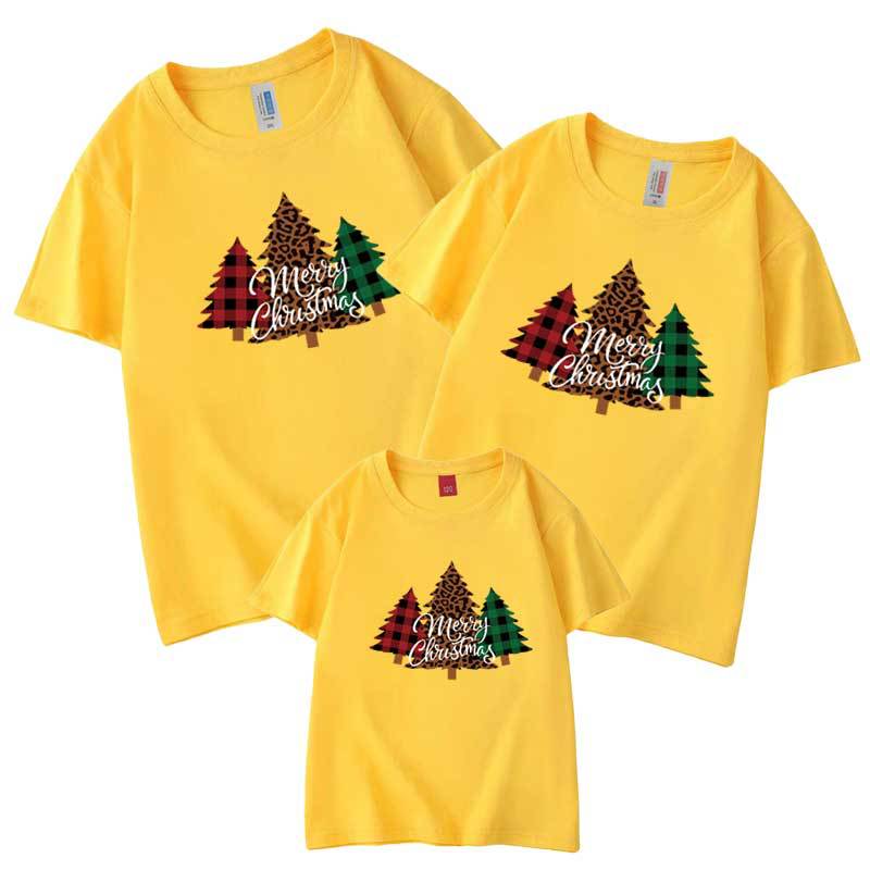 Nuevo Tres madre-niño ropa camiseta manga corta árbol de Navidad A cuadros Ropa de padres e hijos de Navidad europea y americana de comercio electrónico transfronterizo