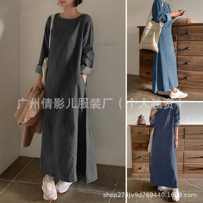 European and American Amazon Cross-Border Retro Denim Tops, Long Loose Skirts, Women's Dresses, Ruffle Skirts
