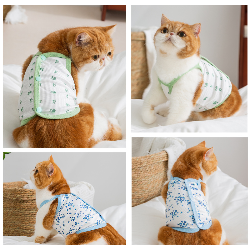 Primavera y verano gatos lindos transpirables delgados claras pequeñas flores de cabina perros Teddy perros pequeños mascotas ropa de gato