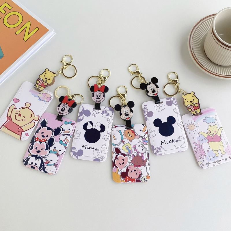 Mickey Mouse honey pot bear student meal card bus card access control card cover subway octopus anti-lost card book bag buckle pendant
