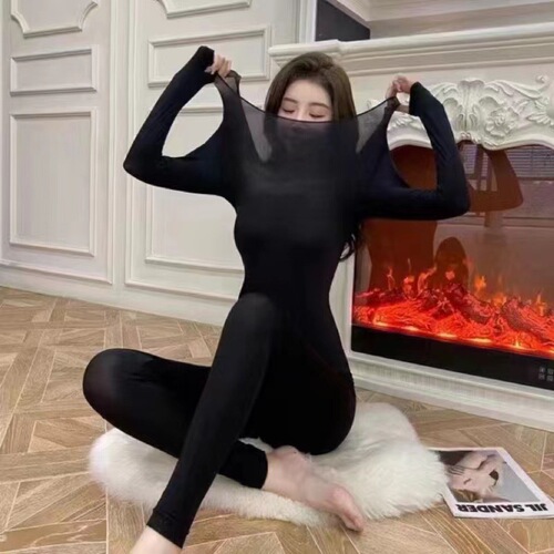 Black technology invisible thermal hyaluronic acid oxygen skin care clothing base layer comfortable slimming skin-friendly smooth set for warmth