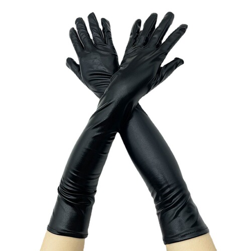 Silver Patent Leather Coated Pole Dance Performance Gloves Halloween Costume Accessories Slim Adult Gloves