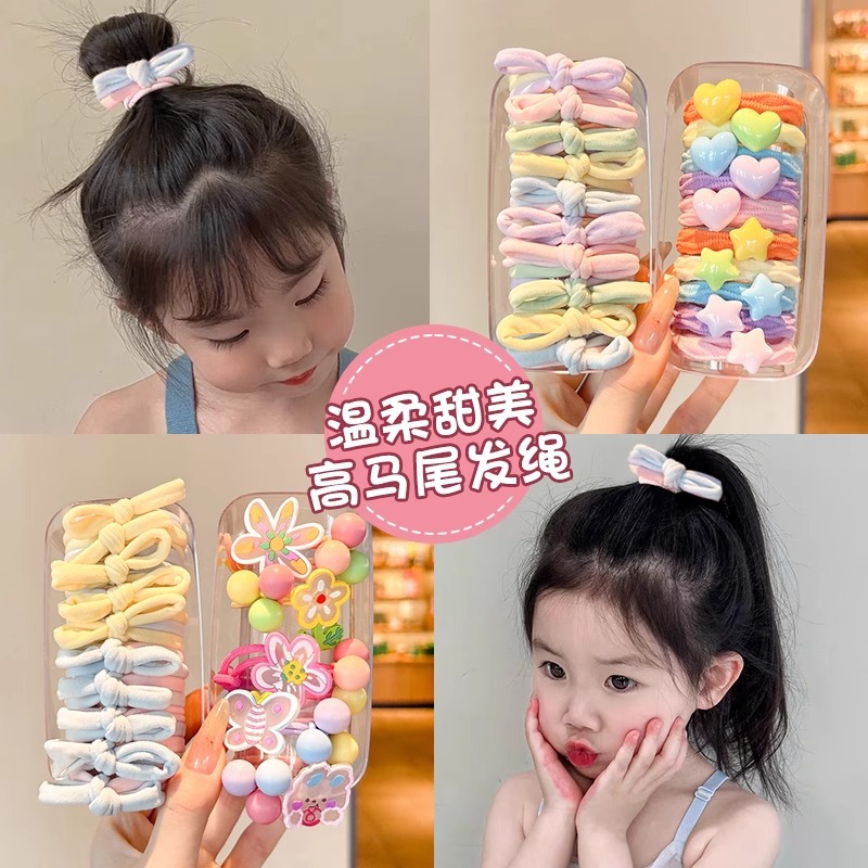 Cuerda para el cabello con lazo de doble capa para niños, cuerda para la cabeza de color a juego, banda de goma sin costuras de color caramelo, cuerda para el cabello