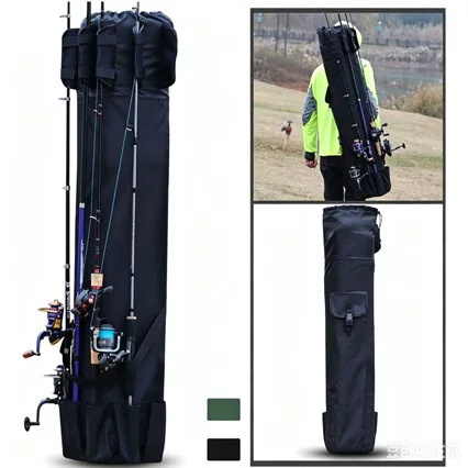 Cross-Border Outdoor Oxford Cloth Waterproof Fishing Bag Multi-Functional Fishing Cylindrical Fishing Rod Bag Large Capacity Fishing Gear Storage Bag