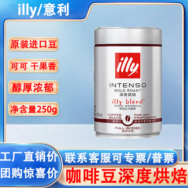 ILLY Italian Blend (Medium/Dark Roast) Imported Pure Black Coffee Beans/Powder, 250g can