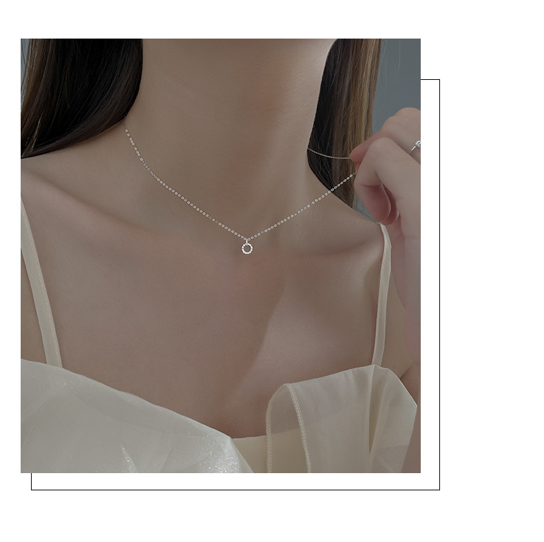 Pendant Necklace Classification 925 Sterling Silver Zircon Cable Chain Double Ring Pendant Necklace