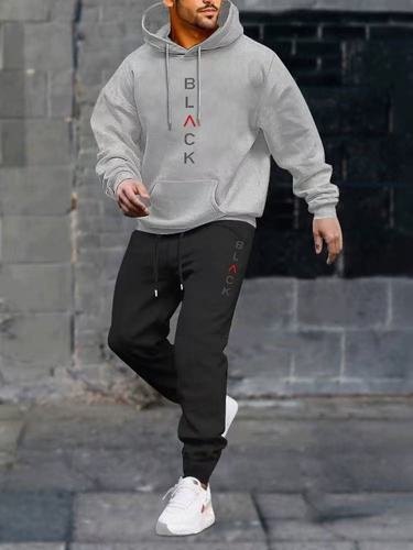 Factory Wholesale 2025 Spring Trend Brand Black Letter Print Set Men's Casual Fleece Sweatshirt Set