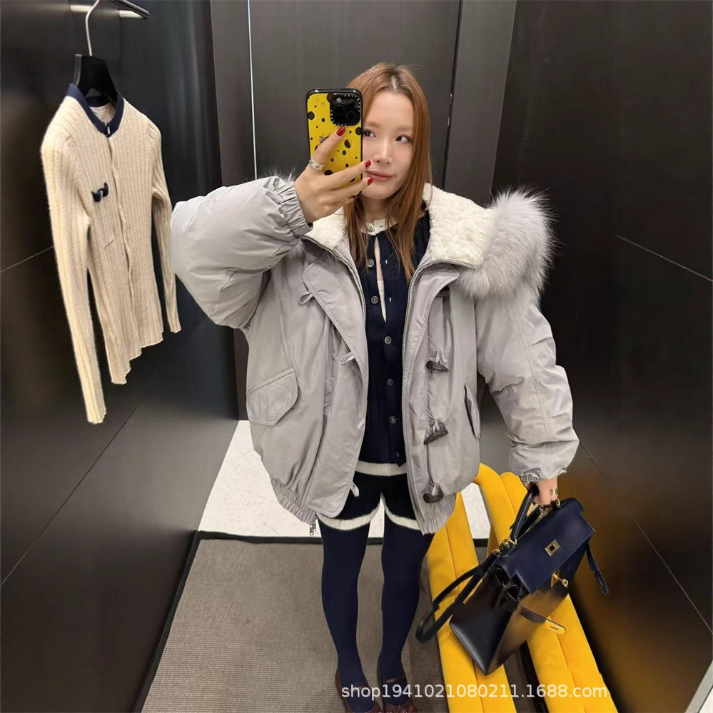25 Autumn/Winter New Product Fabric Fur Collar Peter Pan down Jacket Women's 90 Goose down Warm Coat