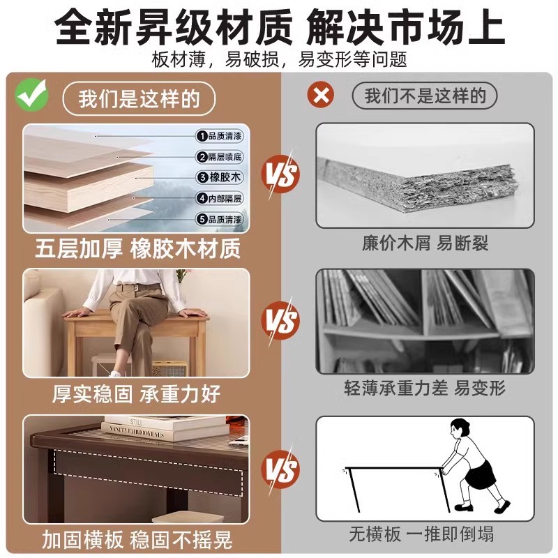 Sofá de madera maciza, mesa lateral, sala de estar, mesa de centro pequeña simple de doble capa, casa de alquiler, mesa cuadrada moderna simple