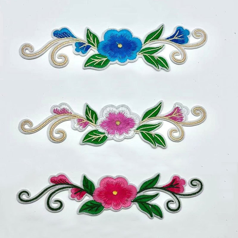 中国风小花长条花边刺绣补洞贴衣服装饰补丁贴花领口绣花布贴批发